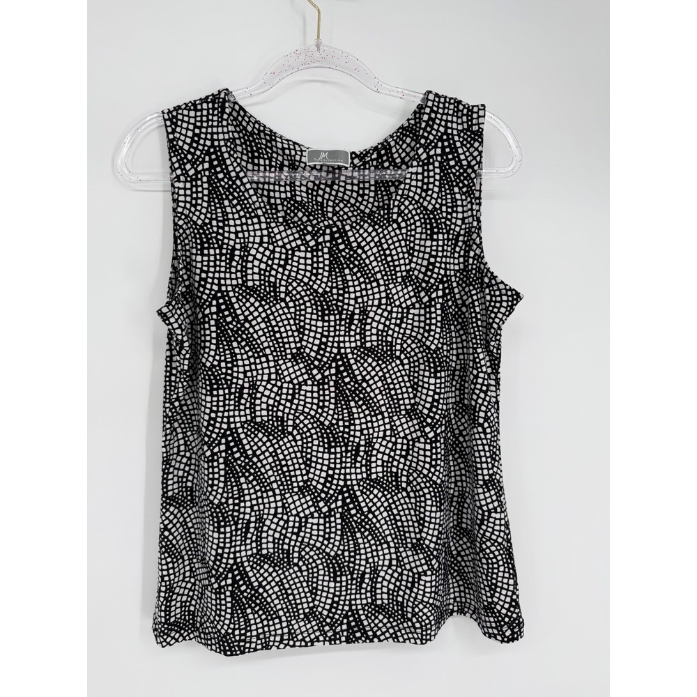 JM Collection Womens Sz M Black White Geometric Mosaic Scoop Neck Tank Top
